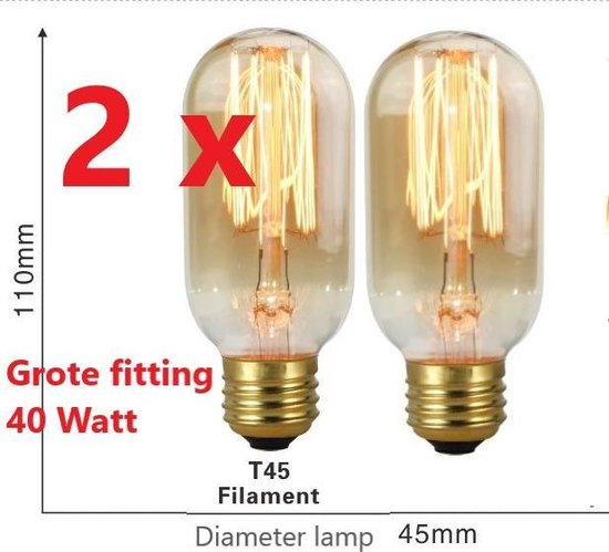 2 stuks Edison gloeilamp lamp, vintage retro filament bulb, draadlamp | bol.com