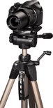 Bronzen Hama statief met daarop een camera, details van de kop.