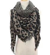 Warme winter luipaard print driehoekige dames sjaal camel zwart acryl circa 140 x 190 cm