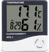 Digitale Thermometer + Hygrometer Binnen en Buiten met Geheugen + Klok met Wekker, Alarm, Temperatuur, Datum, Display – Op Batterij, voor Slaapkamer, Badkamer