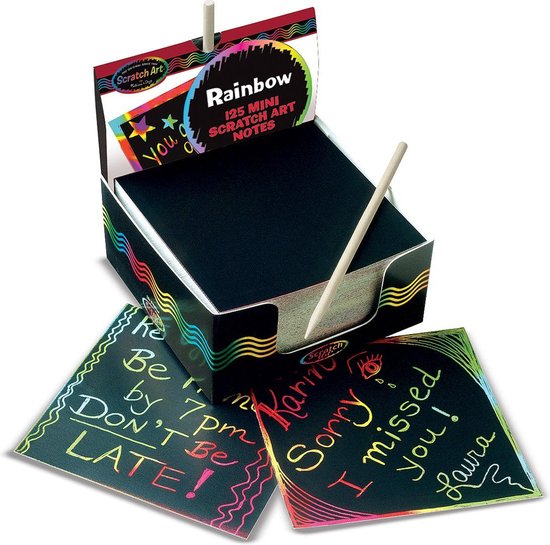 Foto: Melissa doug mini scratch art regenboognotitieblaadjes 125 stuks met houten kraspen