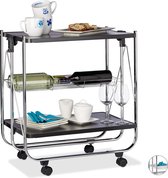 Relaxdays - serveerwagen opklapbaar - metalen keukenwagen - 2 planken - wieltjes - wit