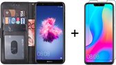 Huawei p smart 2018 hoesje bookcase met pasjeshouder zwart wallet portemonnee book case cover - 1x Huawei p smart 2018 screenprotector