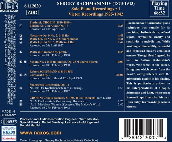 Rachmaninov: Solo Piano Rec.1