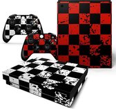 Autocollant Xbox One X | Peau de console Xbox One X |Chess White rouge | Peau à carreaux rouge Wit Xbox One X Sticker | Skin pour console + 2 skins pour manette
