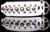 Dog's Companion - Leren halsband - met spikes - 32-41cmx40 mm - Wit/Zwart - 996Awit/zwart
