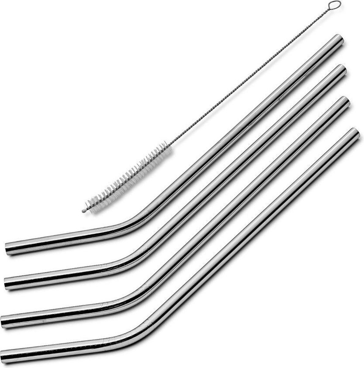 ForeverKitchen herbruikbare RVS/Stalen Drink Rietjes Krom - Set: 4-stuks - met schoonmaakborstels - Ideaal voor Cocktails en Smoothies - metalen ijzeren rietjes — cadeau in Kookcadeaus - foto 3