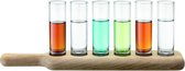 LSA Paddle Vodkaglazen - Met Houten Dienblad - Transparant - Set van 6 Stuks