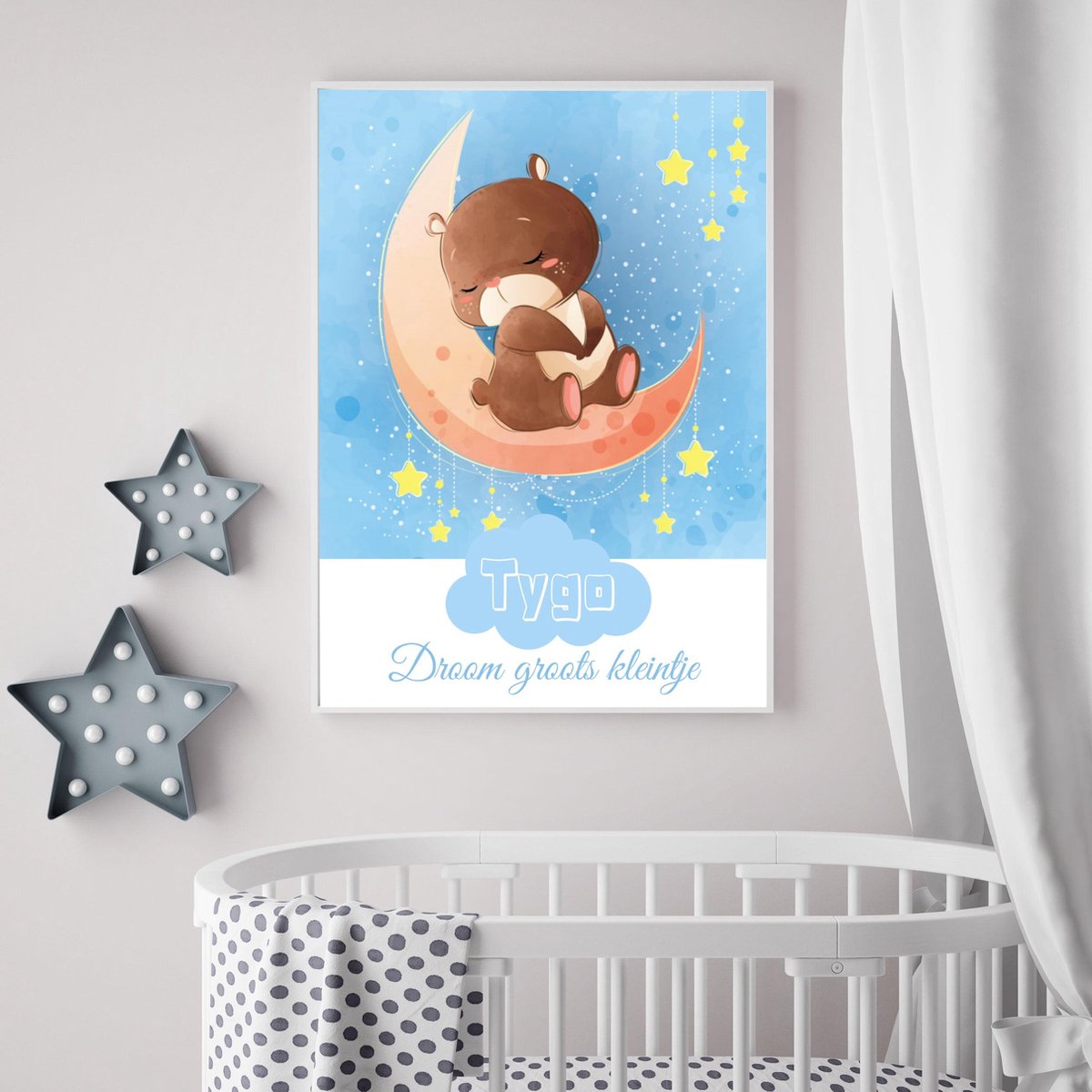 Gepersonaliseerde Poster Babykamer Of Kinderkamer, Poster Met Naam Van Kind, Gepersonaliseerd Kraamcadeau. Inclusief Fotolijst ! 50x70 Cm (B2). Droom Groots