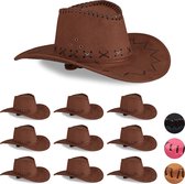 Relaxdays 10x Cowboyhoed donkerbruin - western hoed - carnavalshoed - cowboy accessoires