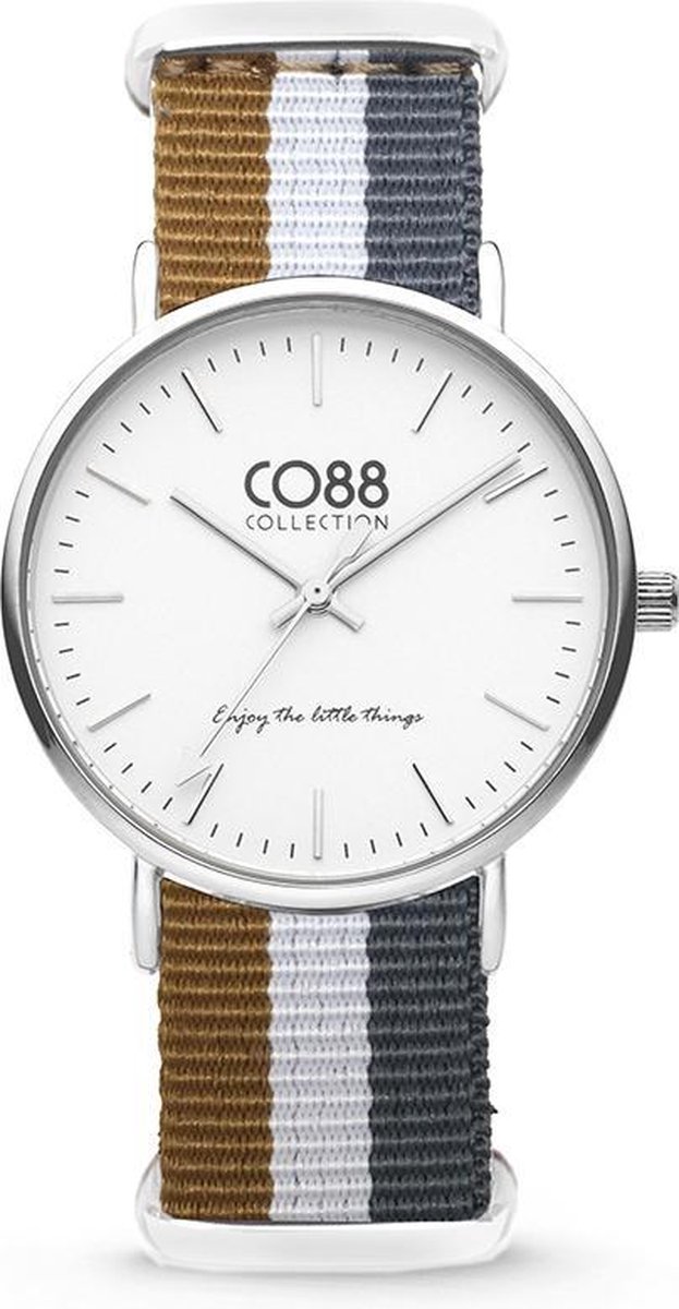 CO88 Collection Watches 8CW 10031 Horloge - Nato Band - Ø 36 mm - Bruin - Wit - Grijs