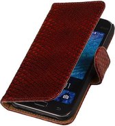 Mobieletelefoonhoesje.nl - Slang Bookstyle Hoesje voor Samsung Galaxy J1 Rood