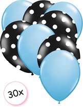Ballonnen Licht blauw & Dots Zwart-Wit 30 stuks 27 cm