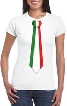 Wit t-shirt met Italiaanse vlag stropdas dames - Italie supporter S