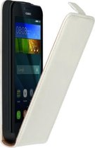Witte lederen flip case voor de Huawei Y5 flipcase hoes
