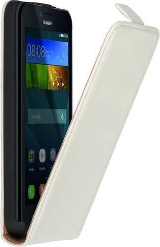 Witte lederen flip case voor de Huawei Y5 flipcase hoes