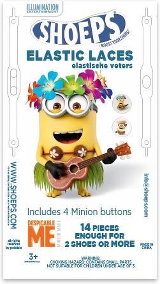 8 stuks Shoeps Minion Geel - Elastische flexibele schoenveters veter strips