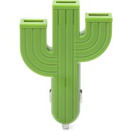 Kikkerland USB autolader met 3 poorten - Smartphones en tablets opladen in de auto - In een vorm van een cactus - Groen - Autostekker - Oplader voor in de auto