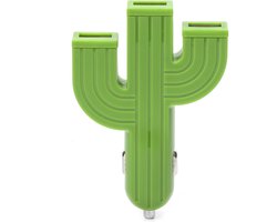 Kikkerland USB autolader met 3 poorten - Smartphones en tablets opladen in de auto - In een vorm van een cactus - Groen - Autostekker - Oplader voor in de auto