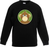 Kinder sweater zwart met vrolijke aap print - apen trui 3-4 jaar (98/104)