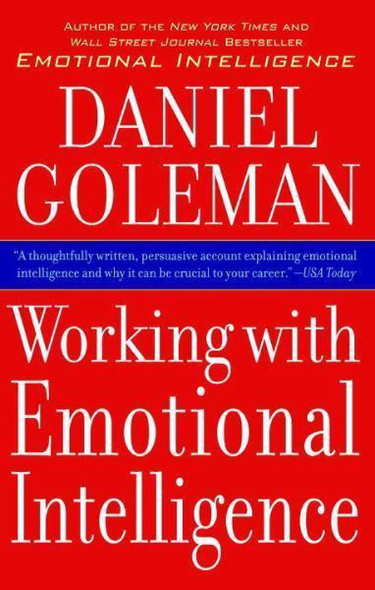 Boekomslag van "Working with Emotional Intelligence" door Daniel Goleman, met rode achtergrond en witte tekst.