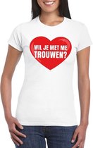 Huwelijksaanzoek t-shirt Wil je met me trouwen wit dames S