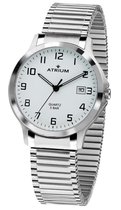 ATRIUM Horloge - Heren - Zilver - Analoog - 5 bar Waterdicht - Flexibele maat door Edelstalen Rekband van 21 cm - Datumvermelding - Edelstalen horlogekast - Duidelijk - Mineraalglas - Quartz Uurwerk - A12-50