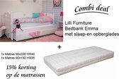 Lilli Furniture - Emma bedbank met uitschuifbaar logeerbed en 2 lades - inclusief 2 koudschuim matrassen - 90x200cm en 90x190cm - inclusief 2 lattenbodems -  wit