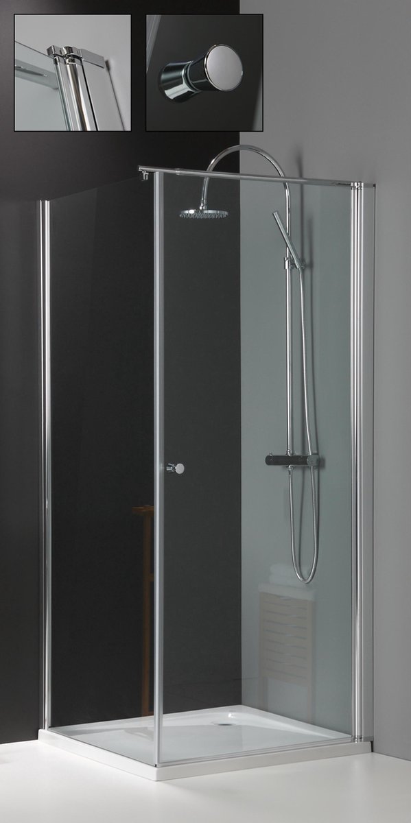 Douchecombi Solide 6 draaideur + vast paneel - alu / helder - easy clean