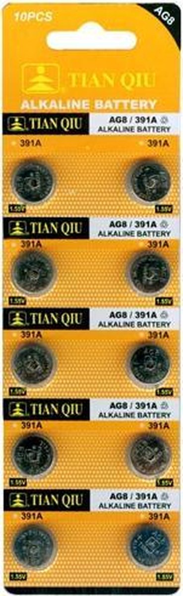 Ag 8 batterijen |Strip 10 stuks (ook bekend als AG8, LR1120, G8, LR55, 191, 391) knoopcel batterijen