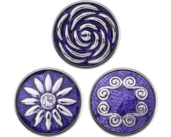 Quiges - Chunk 18mm Click Button Drukknoop Paars Set van 3 Stuks Natuur met Zirkonia Roos & Infinity - EBCMSET014