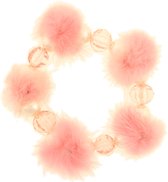 Behave® Dames elastische armband roze met parels van bont 16 cm