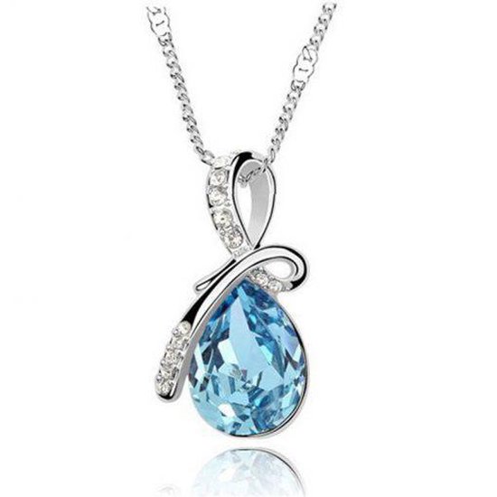 Ketting Kristal Druppel Blauw Diamant Zilver | bol.com