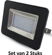 30W LED Bouwlamp| Zwart |6000K (Daglicht)|vervangt 150W halogeen | Set van 2