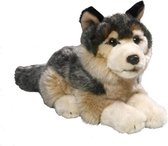 Pluche liggende wolf knuffel 21 cm