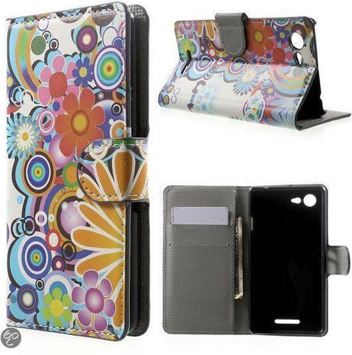 Sony Xperia E3 wallet agenda case hoesje cirkels kleuren