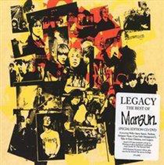 Collage van zwart-wit en gekleurde foto's van de band Mansun, met de tekst 'Legacy The Best Of Mansun Special Edition CD/DVD'.