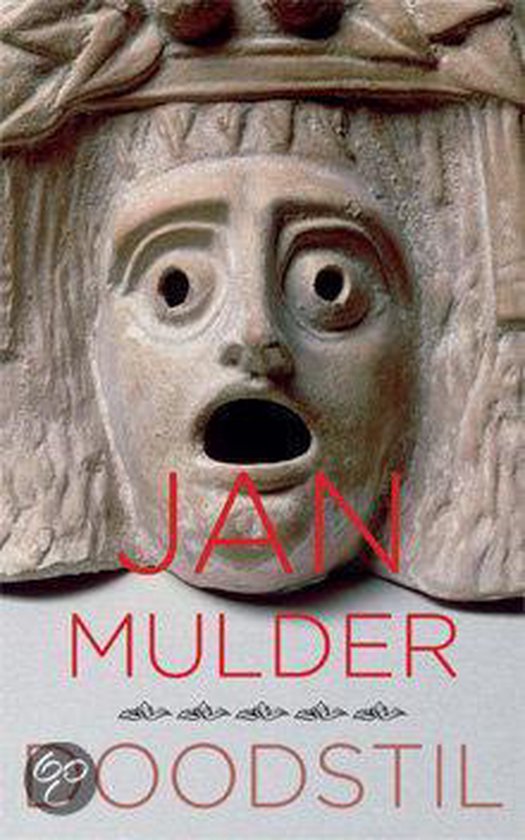 Boekomslag met een klassiek theatermasker en de titel "Doodstil" door Jan Mulder.
