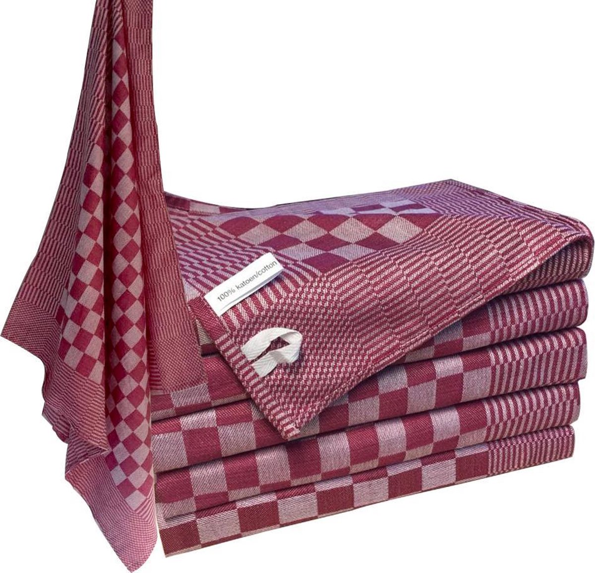 Homéé® Blokdoeken pompdoeken Theedoeken cherry rood / wit - set van 12 - 70x70cm