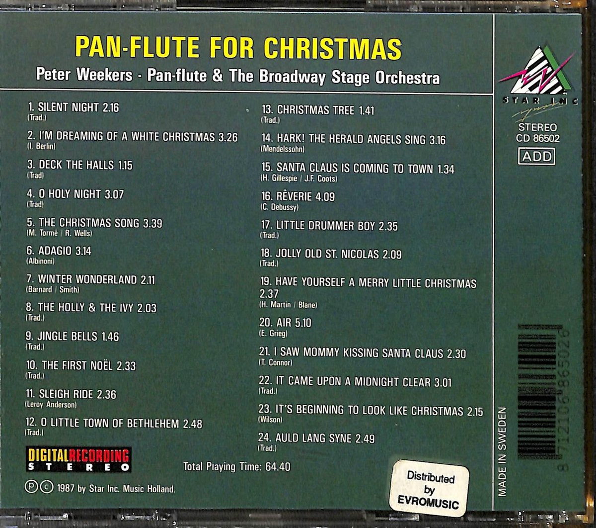 Pan flute for Christmas, Peter Weekers CD (album) Muziek