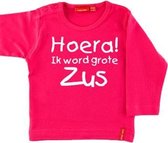 T-shirt Hoera! ik word grote zus| Lange mouw | Roze | maat 74/80
