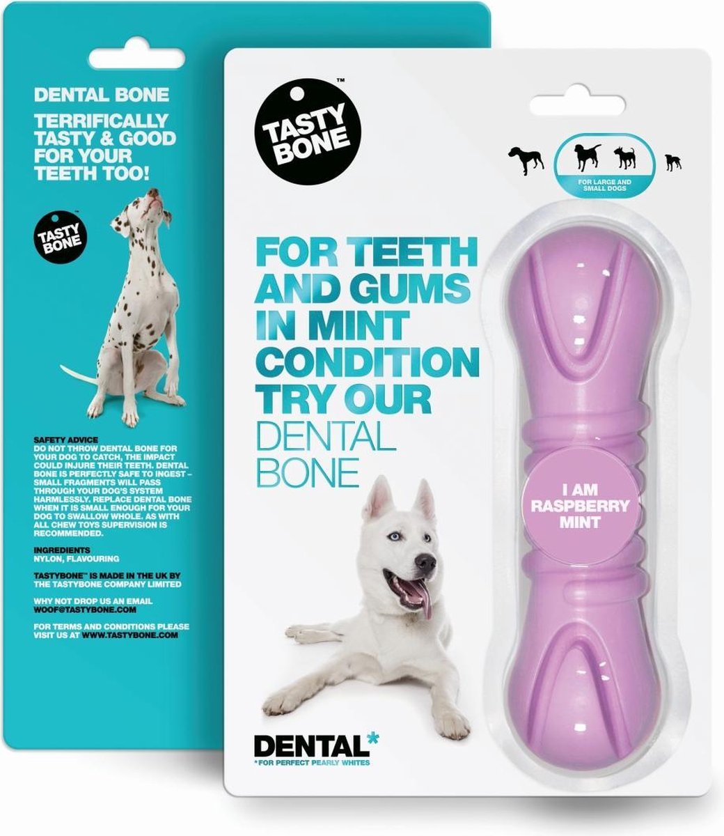 TastyBone - Dental Bone - Raspberry & Mint - Hond - Kauwspeelgoed - Vegan - Kluif - Nylabone