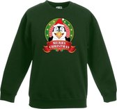 Groene kersttrui met een pinguin jongens en meisjes - Kerstruien kind 3-4 jaar (98/104)