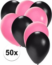 50x ballonnen zwart en lichtroze - knoopballonnen