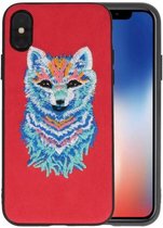 Borduurwerk Wolf Back Cases voor iPhone X Rood