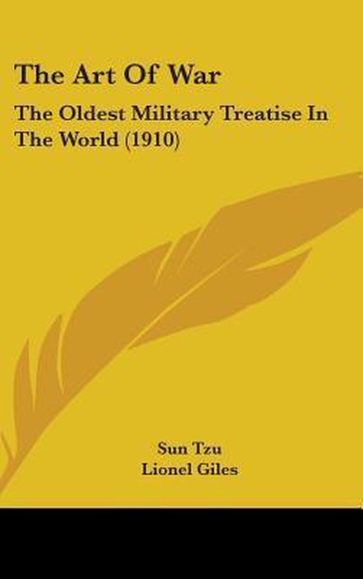 La couverture de L'Art de la guerre, le plus ancien traité militaire du monde (1910). Jaune avec une plume.