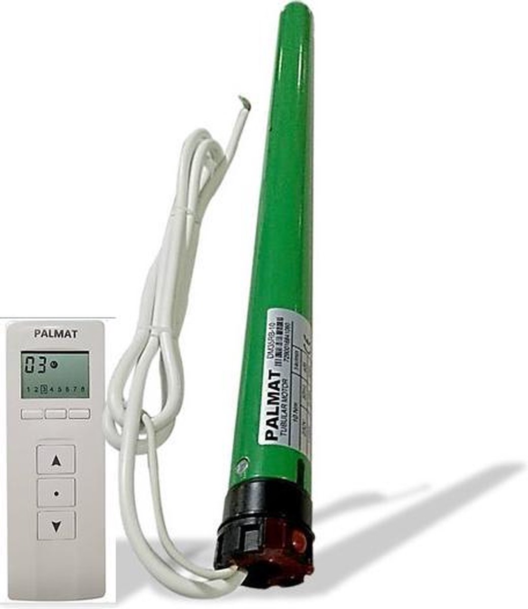 PALMAT Draadloze Rolluikmotor met 8 kanaals afstandsbediening (35 mm Buismotor, adapters 40mm, 10 Nm)