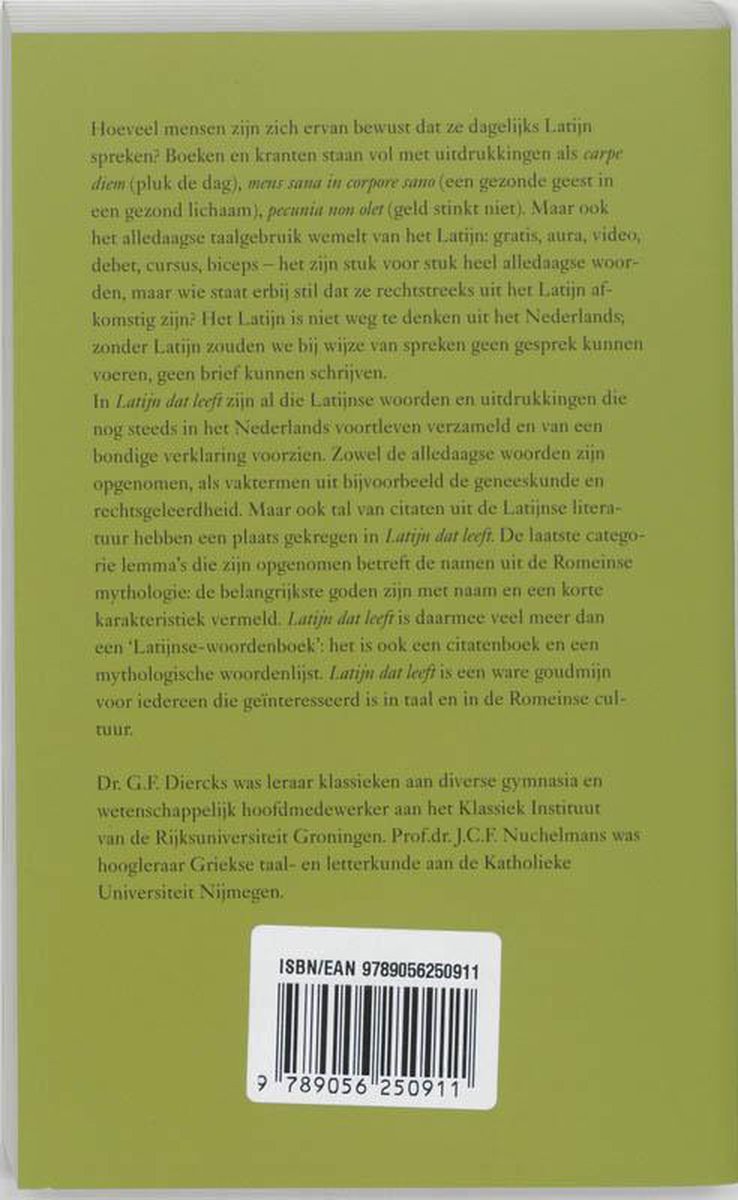 Boek 'Latijn dat leeft' met tekst over de Griekse taal en Latijnse uitdrukkingen. ISBN.