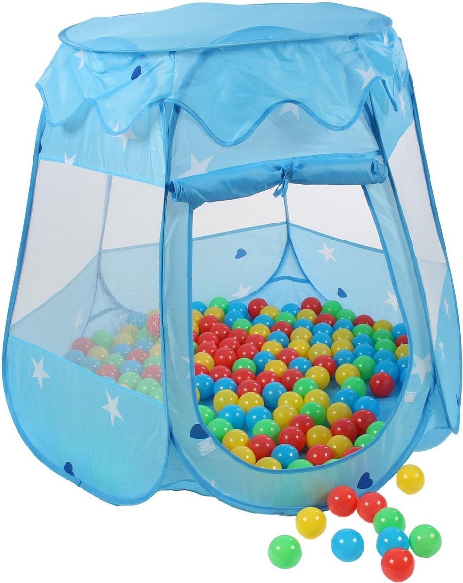 Kinderspeeltent met 100 ballen - voor binnen en buiten - inclusief draagtas - Blauw