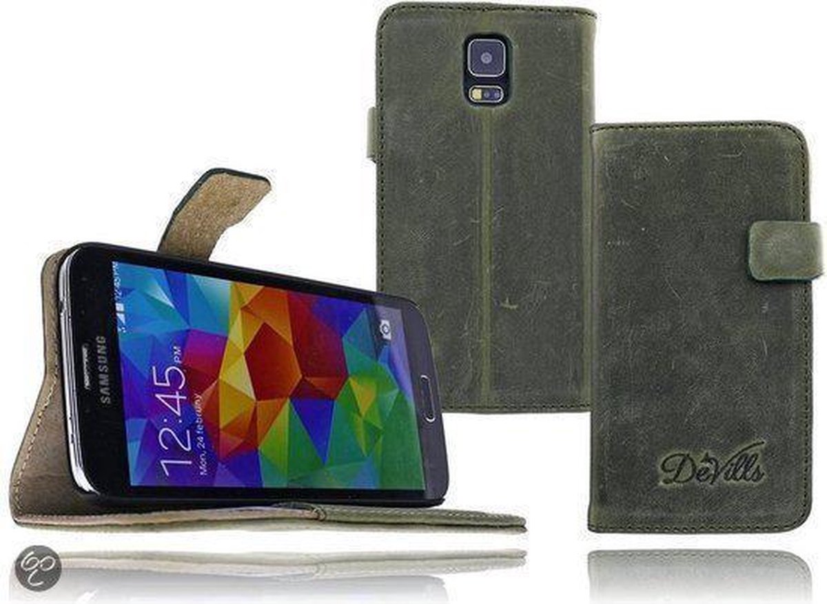 Devills Samsung Galaxy S5 Stand Leather Wallet Case Hoesje KHAKI